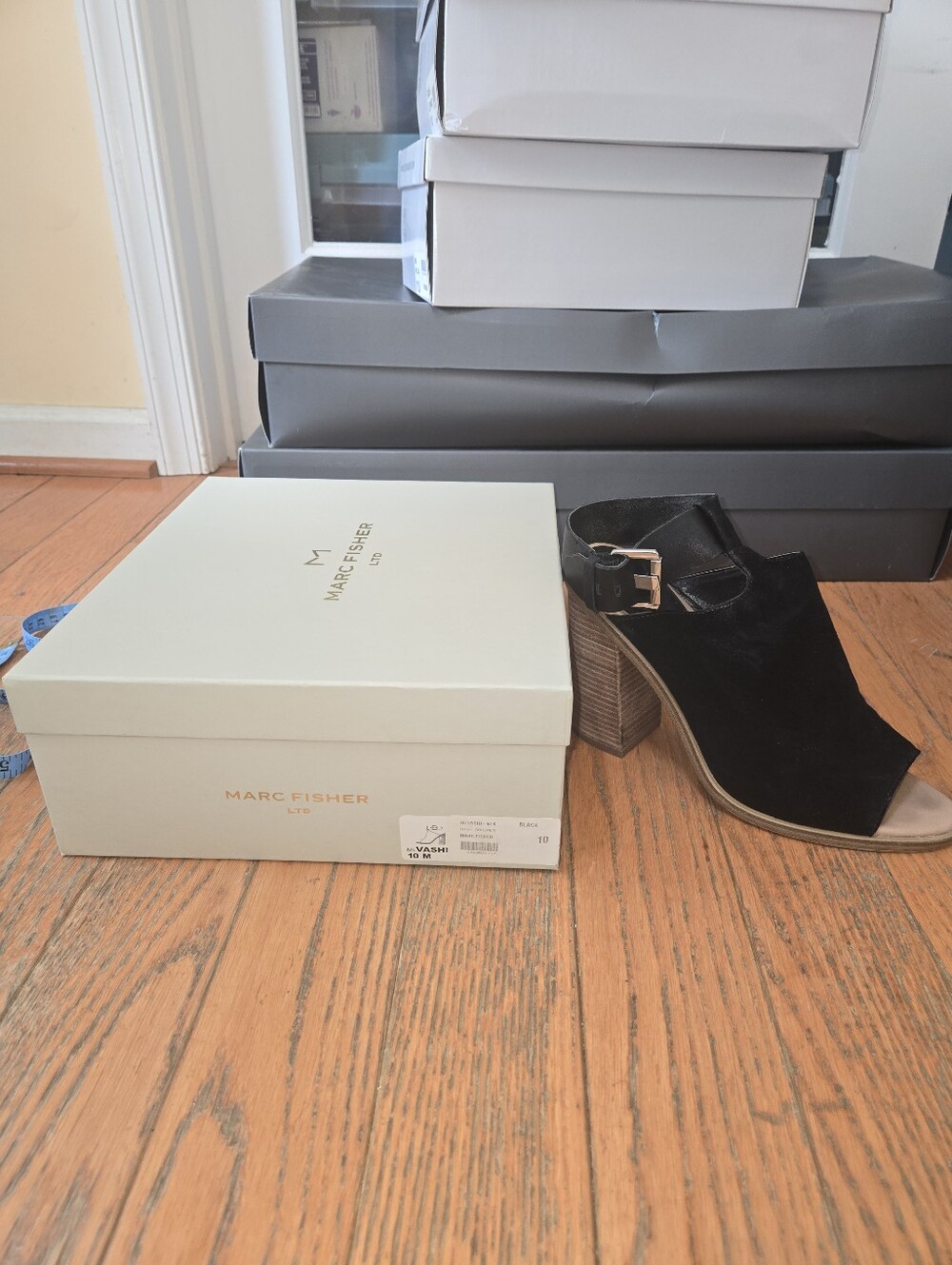 Marc Fisher Black Suede Open-Side Block Heel Mule